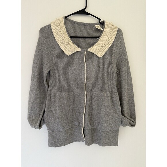 Anthropologie Field & Flower Gray Ivory Cardigan Sweater, Size Small - Picture 1 of 7